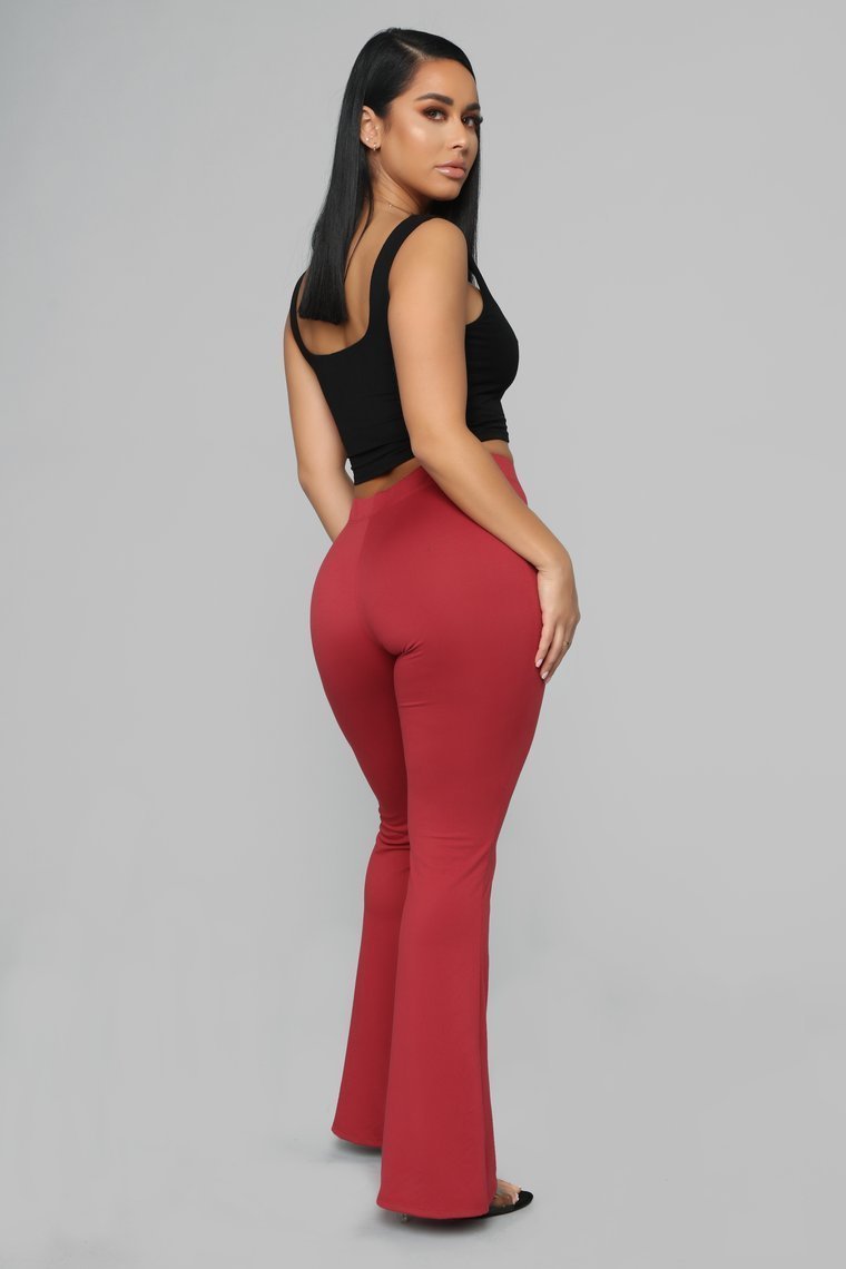 Basic Bell Bottom Pants - Burgundy - jameswhite001