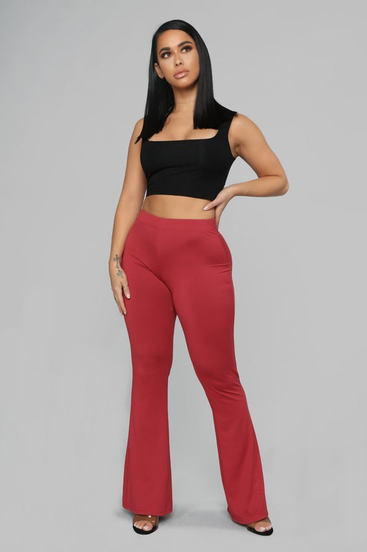 Basic Bell Bottom Pants - Burgundy - jameswhite001