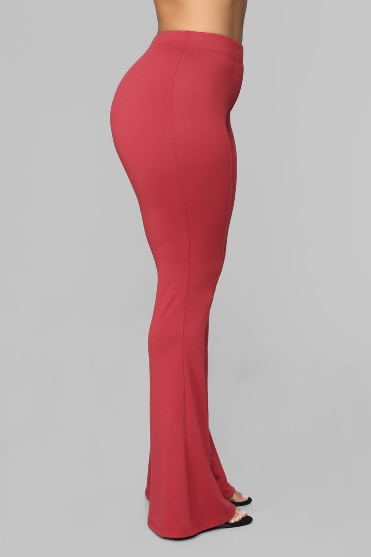 Basic Bell Bottom Pants - Burgundy - jameswhite001