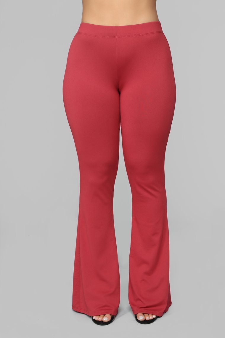 Basic Bell Bottom Pants - Burgundy - jameswhite001