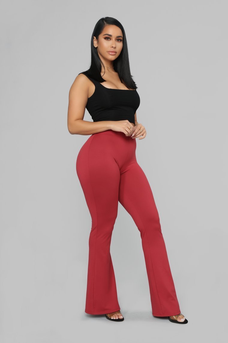 Basic Bell Bottom Pants - Burgundy - jameswhite001