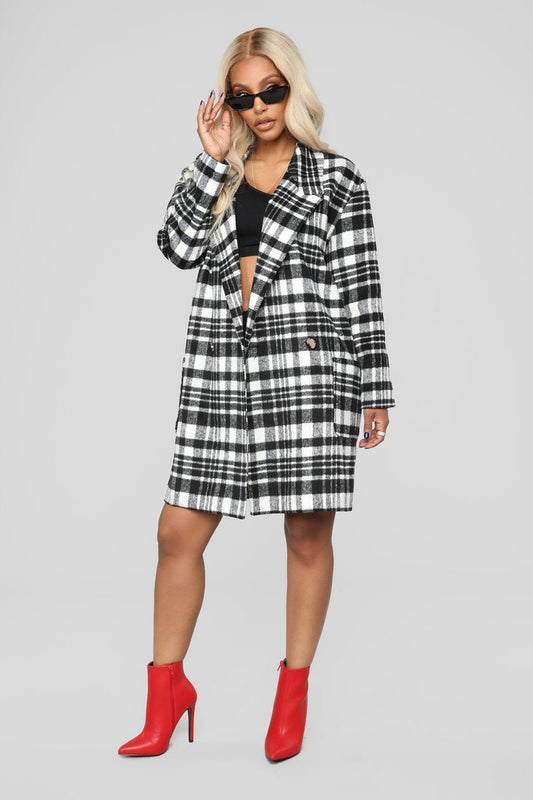 Black & White Plaid Coat - Black/Combo - jameswhite001