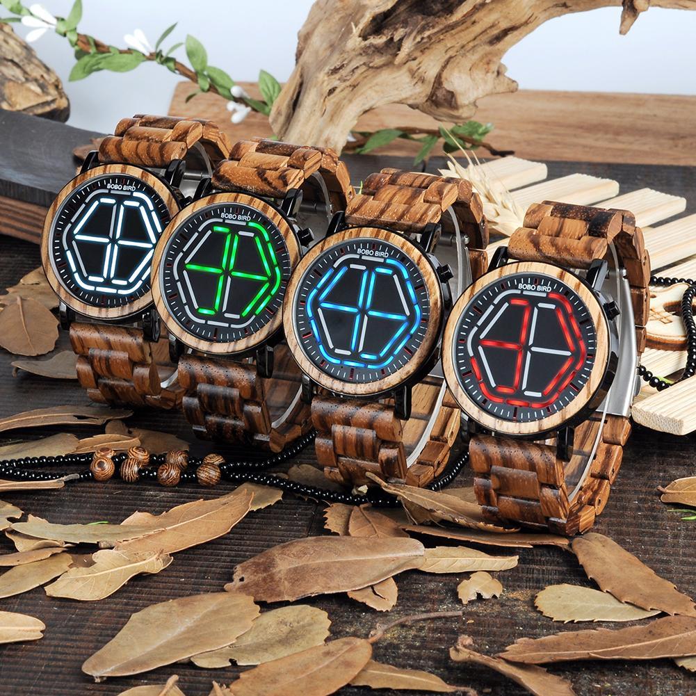 BOBO BIRD Zabra Wood Colorful LED Dial Wristwatch Deneme Uzun Satır Deneme Lorem Ipsım Ik Bık - jameswhite001
