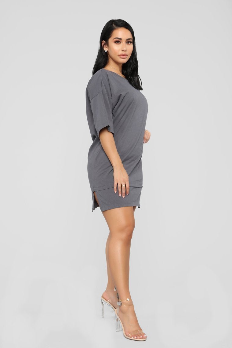 Boxed In Oversize T-Shirt Dress - Charcoal - jameswhite001