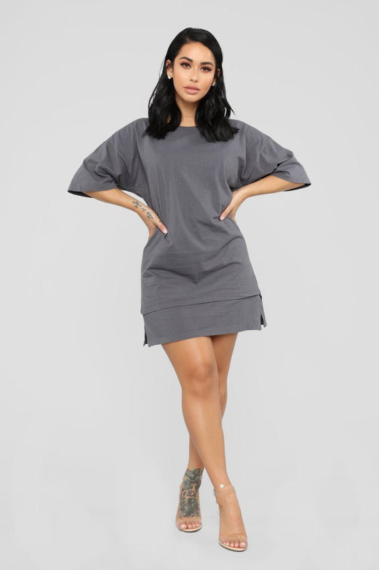 Boxed In Oversize T-Shirt Dress - Charcoal - jameswhite001