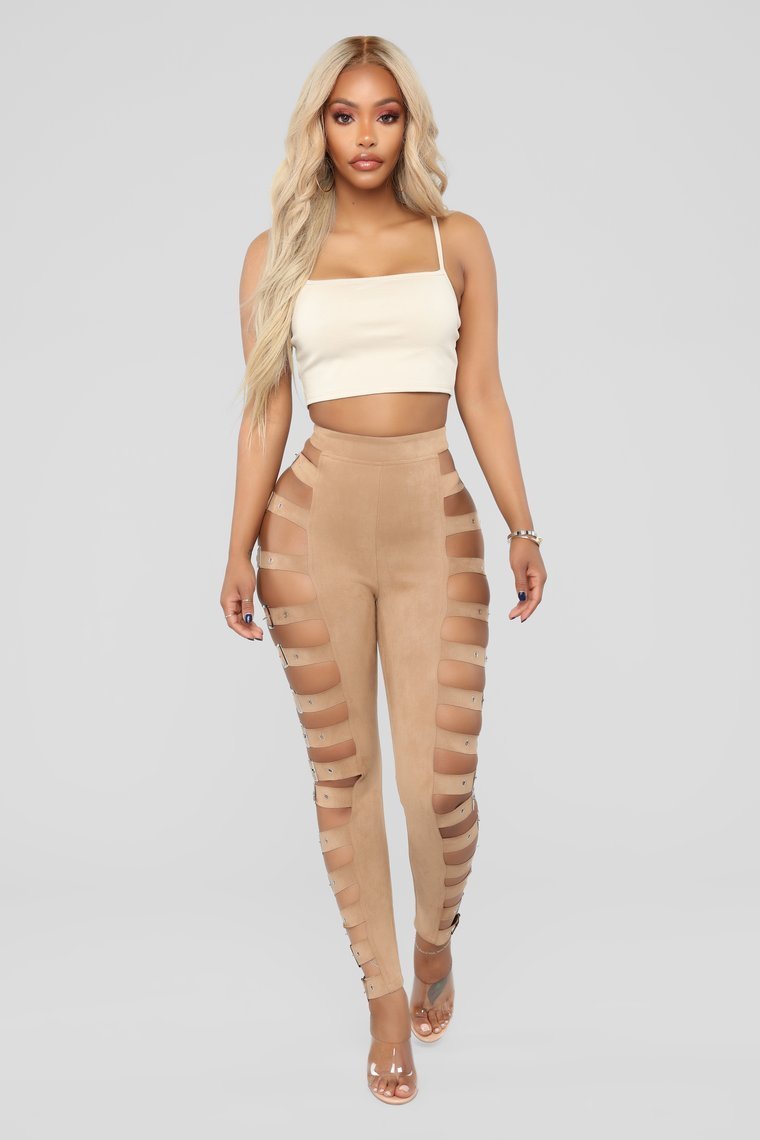Buckle Up Suede Pants - Taupe - jameswhite001