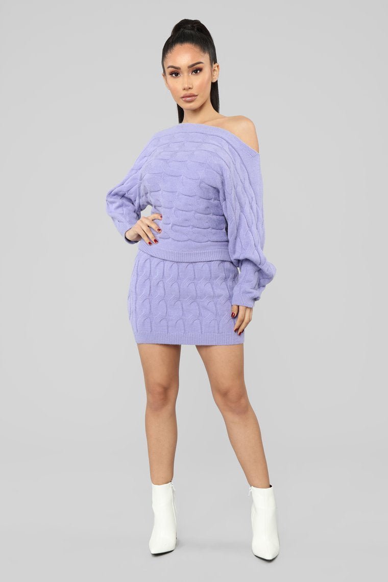 Call You Up Cable Knit Set - Lavender - jameswhite001