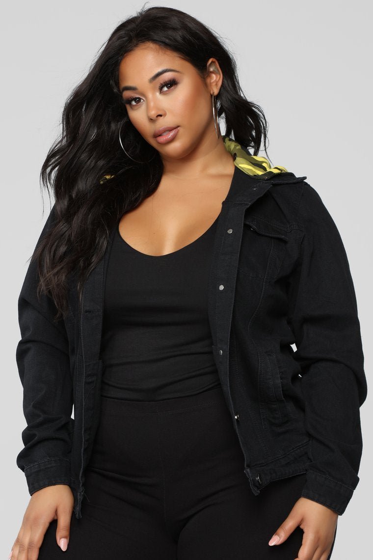 Camo Around Hooded Denim Jacket - Black/Yellow Camo - jameswhite001