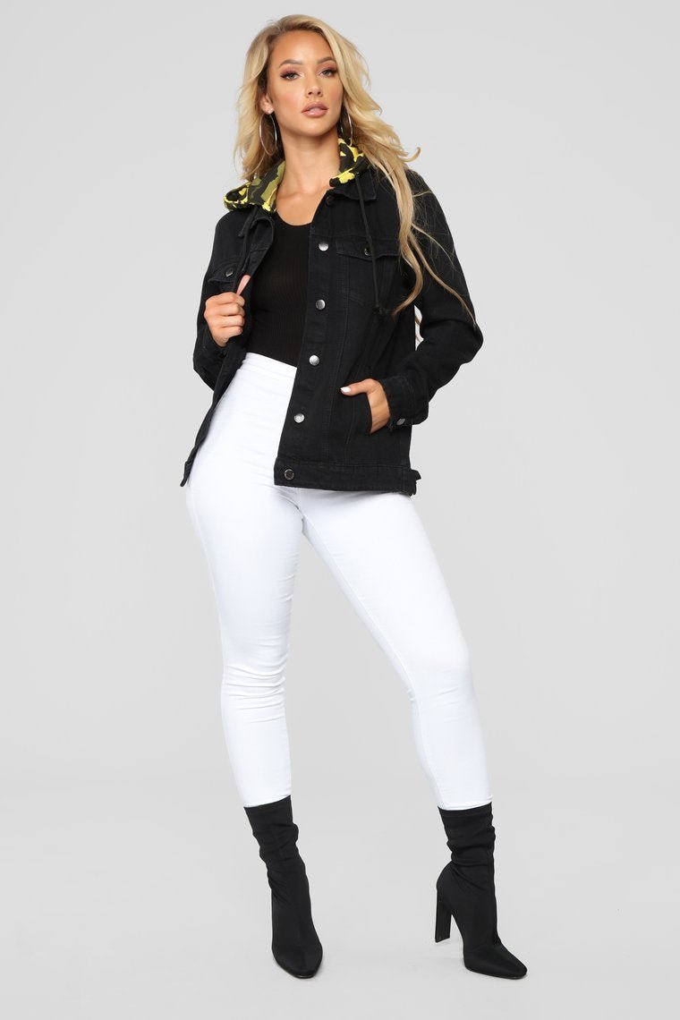 Camo Around Hooded Denim Jacket - Black/Yellow Camo - jameswhite001