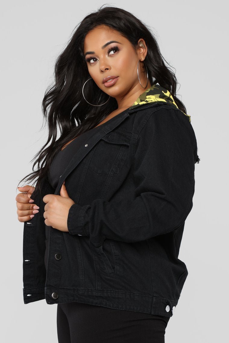 Camo Around Hooded Denim Jacket - Black/Yellow Camo - jameswhite001