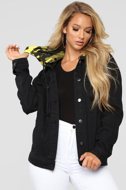 Camo Around Hooded Denim Jacket - Black/Yellow Camo - jameswhite001
