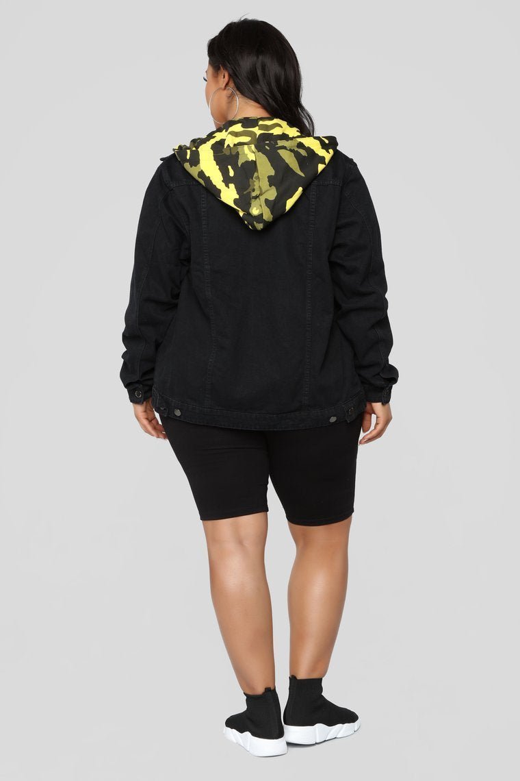 Camo Around Hooded Denim Jacket - Black/Yellow Camo - jameswhite001