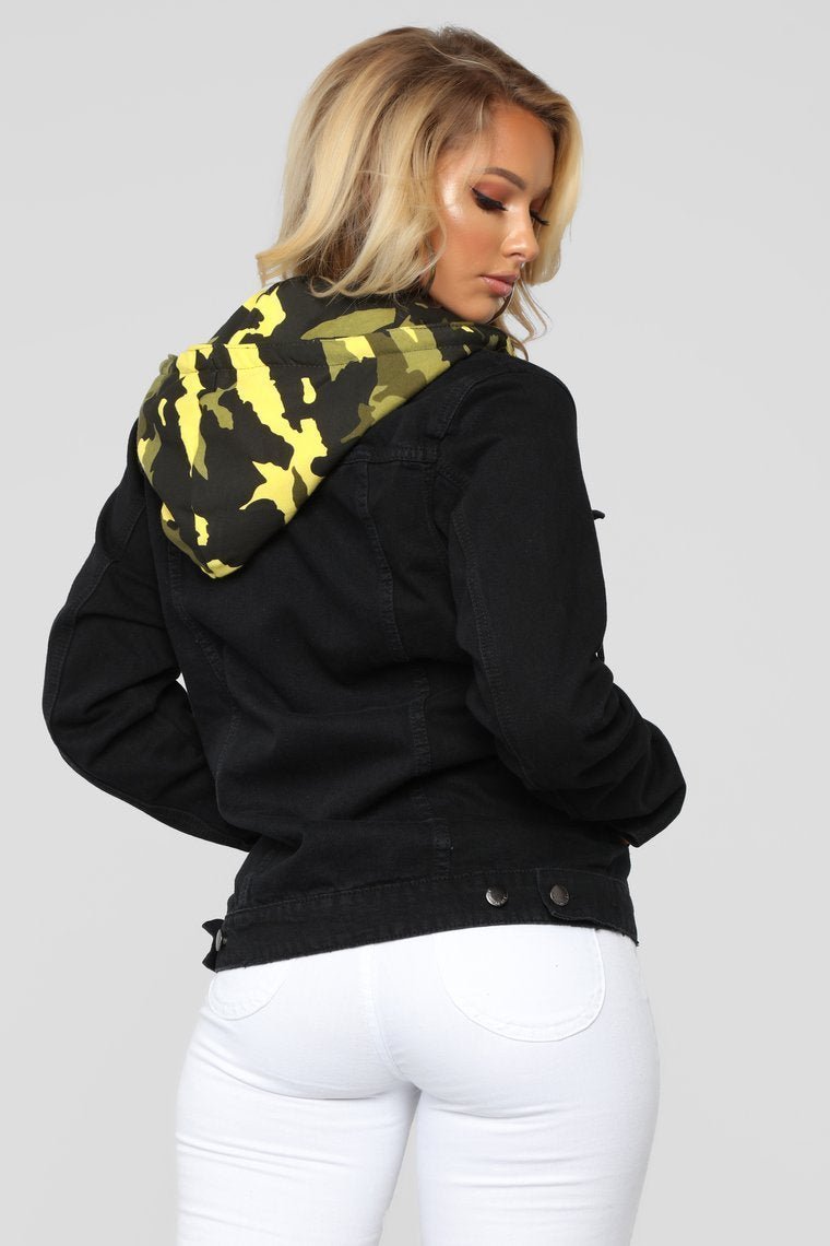 Camo Around Hooded Denim Jacket - Black/Yellow Camo - jameswhite001