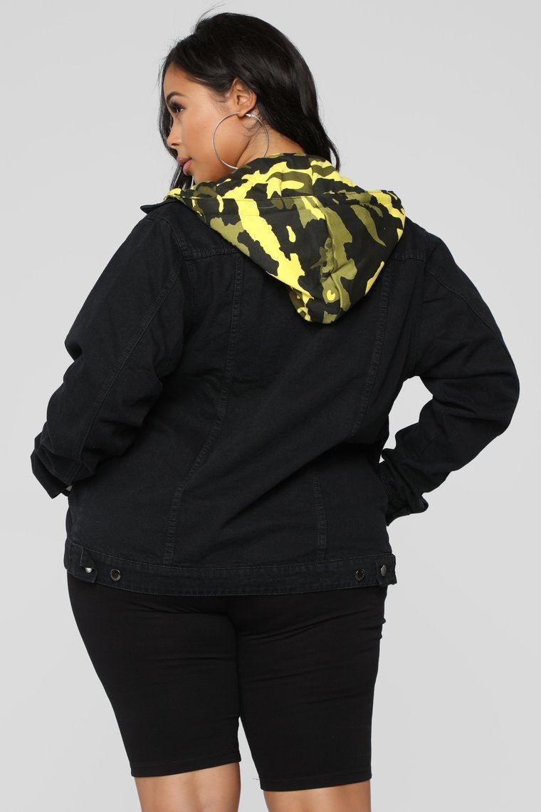 Camo Around Hooded Denim Jacket - Black/Yellow Camo - jameswhite001