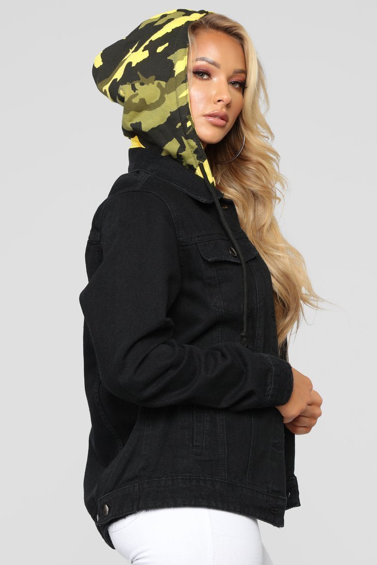 Camo Around Hooded Denim Jacket - Black/Yellow Camo - jameswhite001