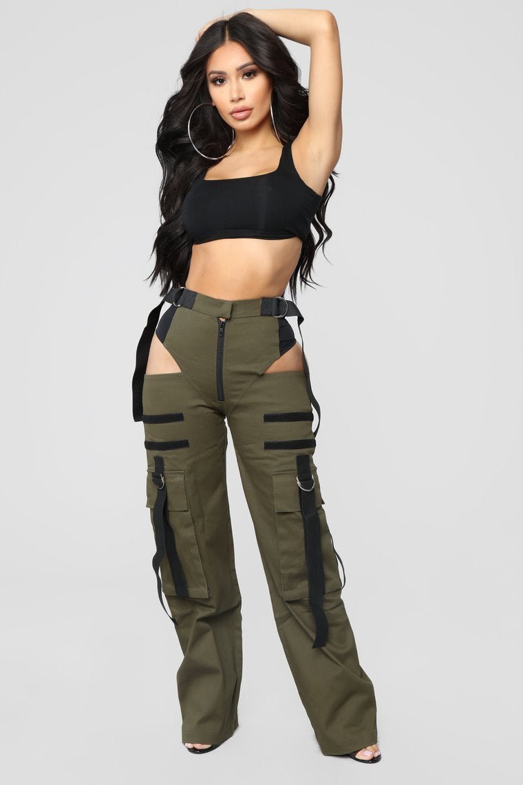 Candice Cut Out Cargo Pants - Olive - jameswhite001