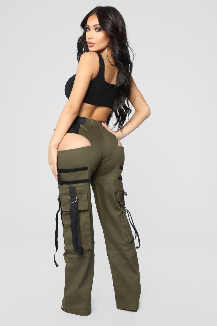 Candice Cut Out Cargo Pants - Olive - jameswhite001