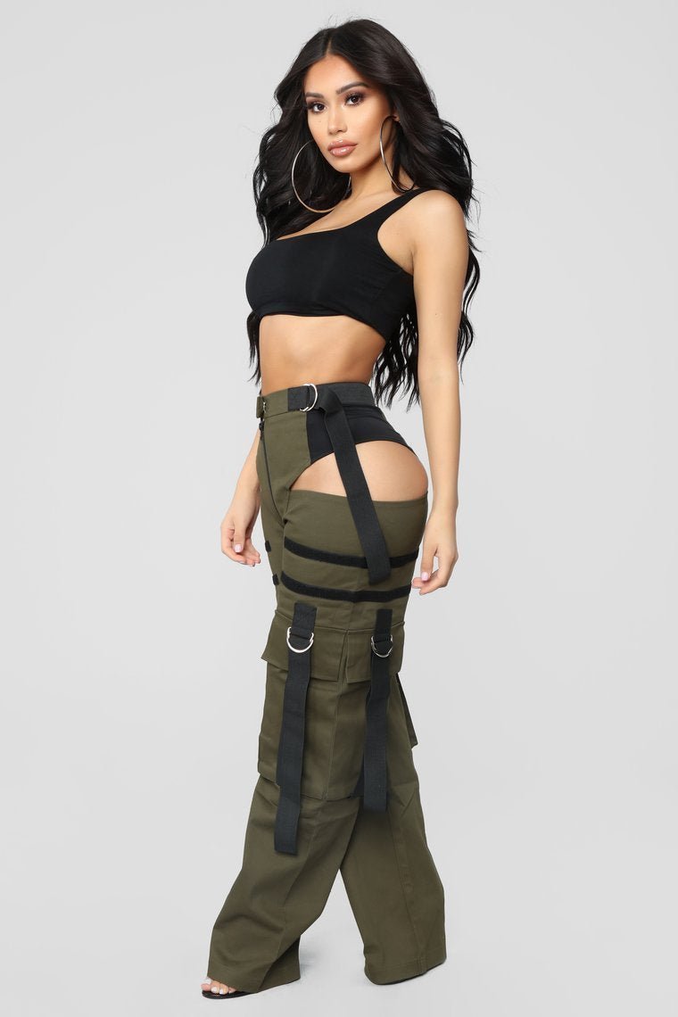 Candice Cut Out Cargo Pants - Olive - jameswhite001