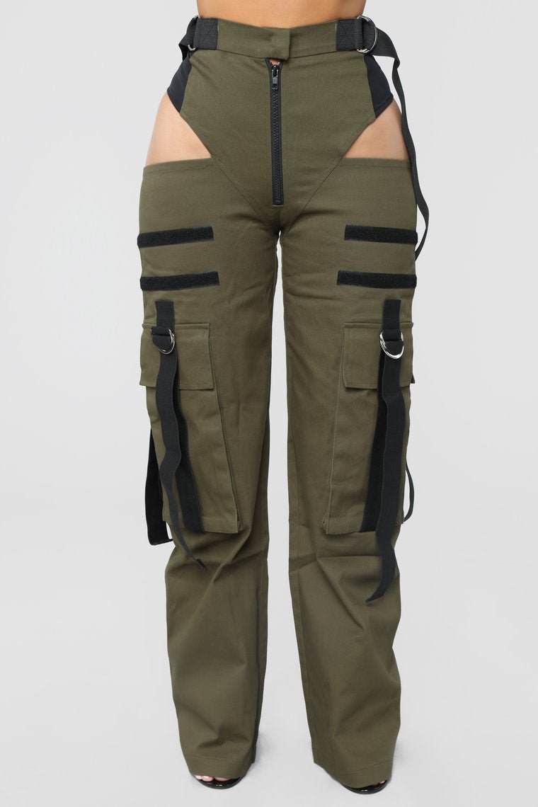 Candice Cut Out Cargo Pants - Olive - jameswhite001