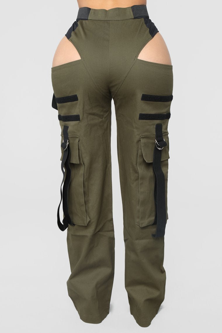 Candice Cut Out Cargo Pants - Olive - jameswhite001