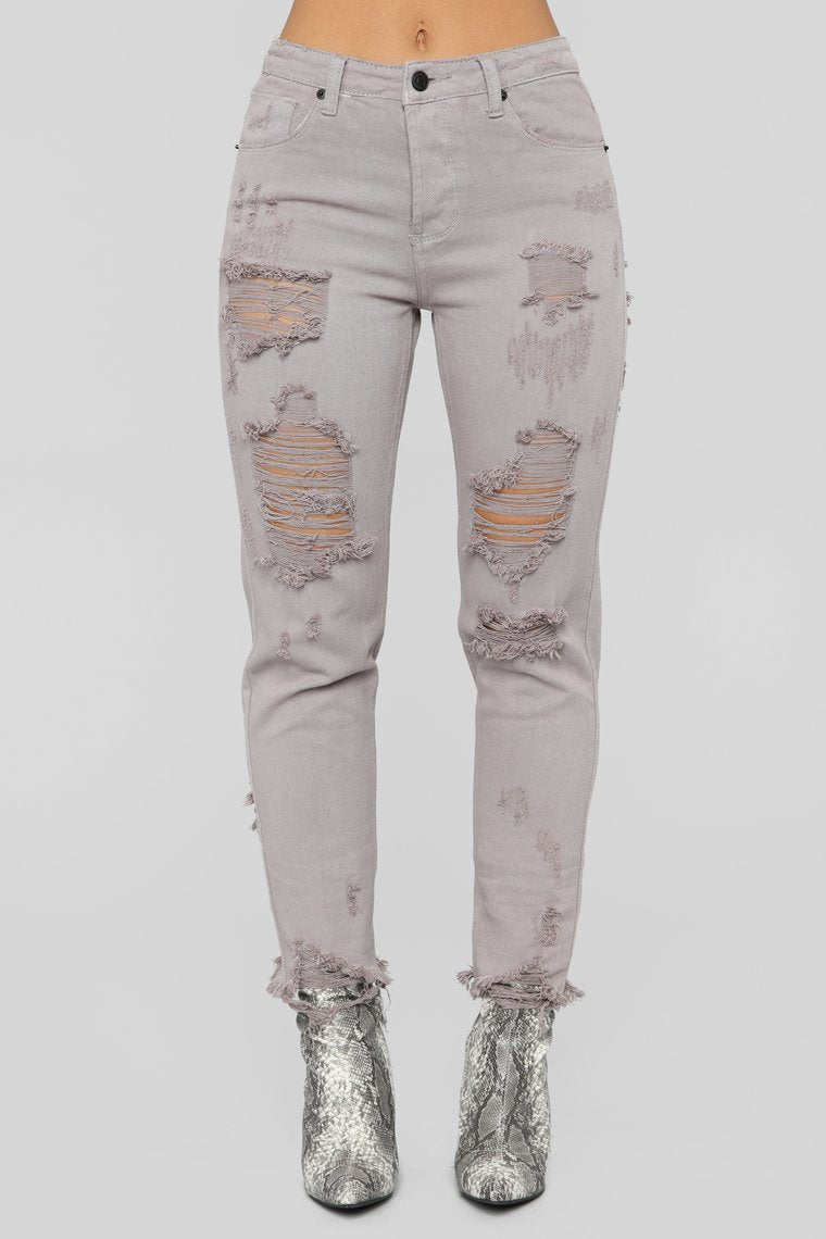 Can't Stop Me Now Distressed Boyfriend Jeans - Grey - jameswhite001