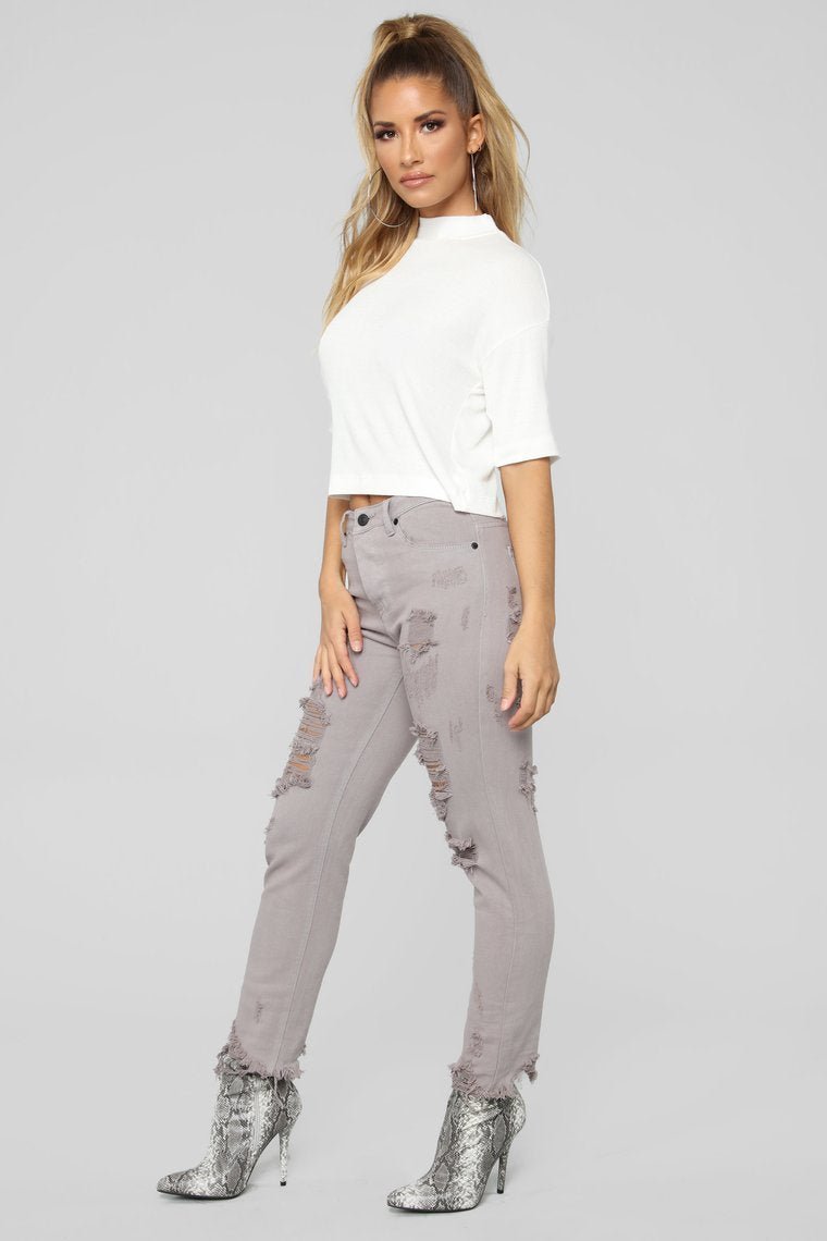 Can't Stop Me Now Distressed Boyfriend Jeans - Grey - jameswhite001
