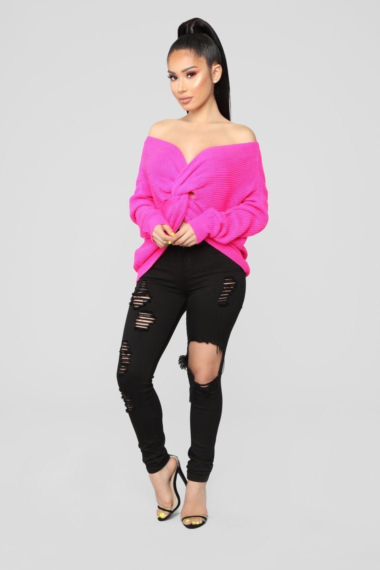 Carianna Twist Front Sweater - Neon Fuchsia - jameswhite001