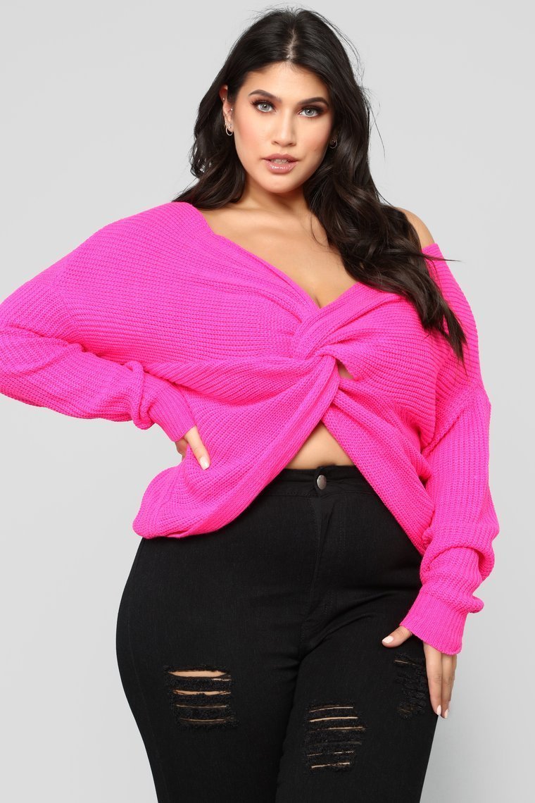 Carianna Twist Front Sweater - Neon Fuchsia - jameswhite001