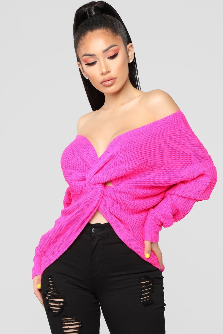 Carianna Twist Front Sweater - Neon Fuchsia - jameswhite001