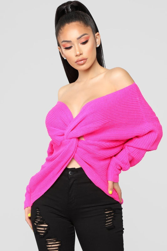 Carianna Twist Front Sweater - Neon Fuchsia - jameswhite001