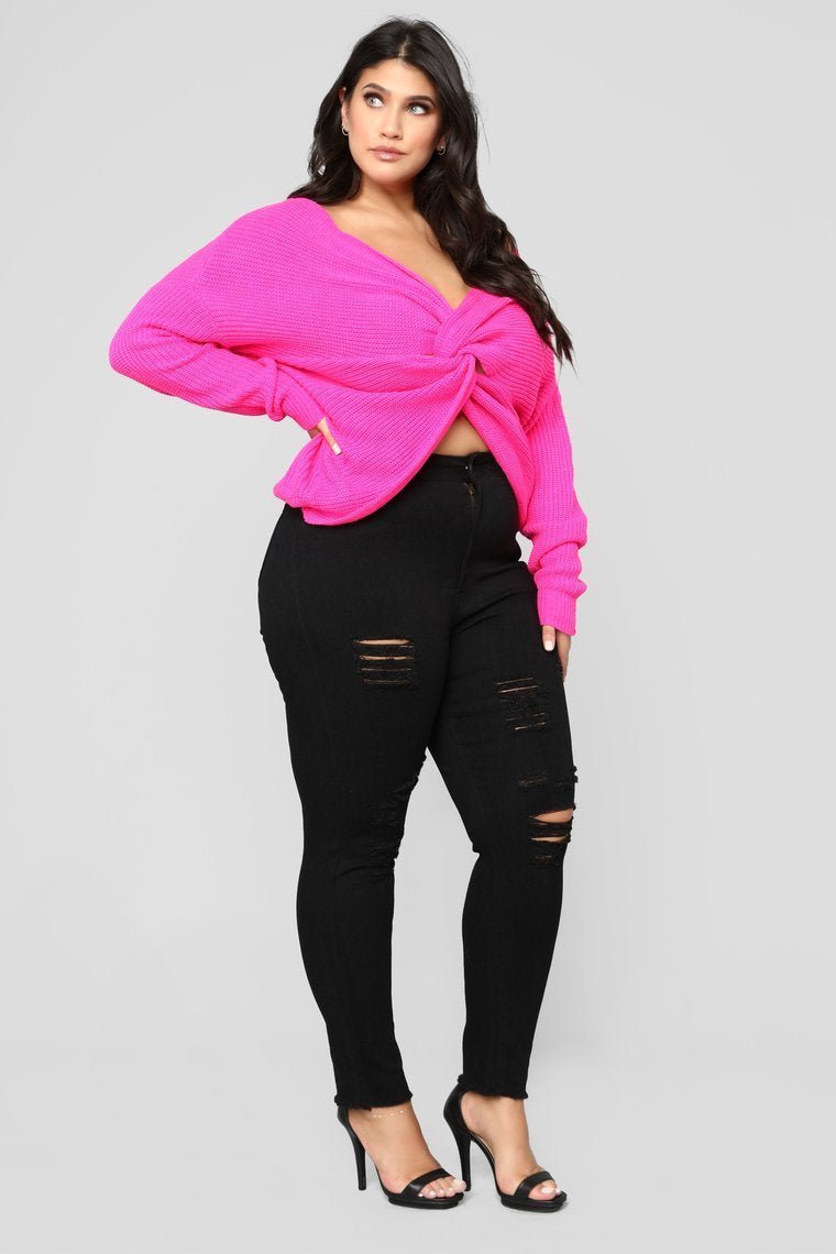 Carianna Twist Front Sweater - Neon Fuchsia - jameswhite001