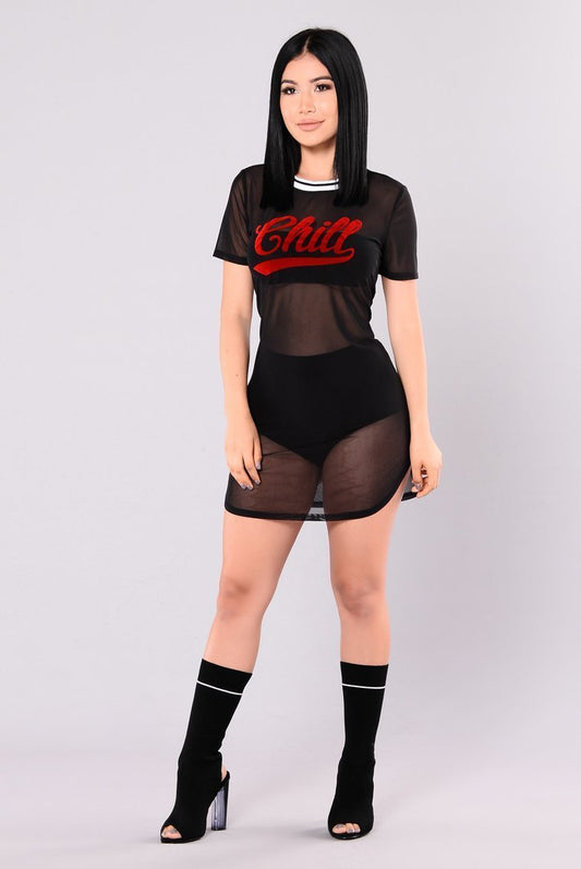 Chill Out Bro Mesh Dress - Black - jameswhite001