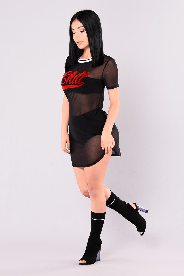 Chill Out Bro Mesh Dress - Black - jameswhite001