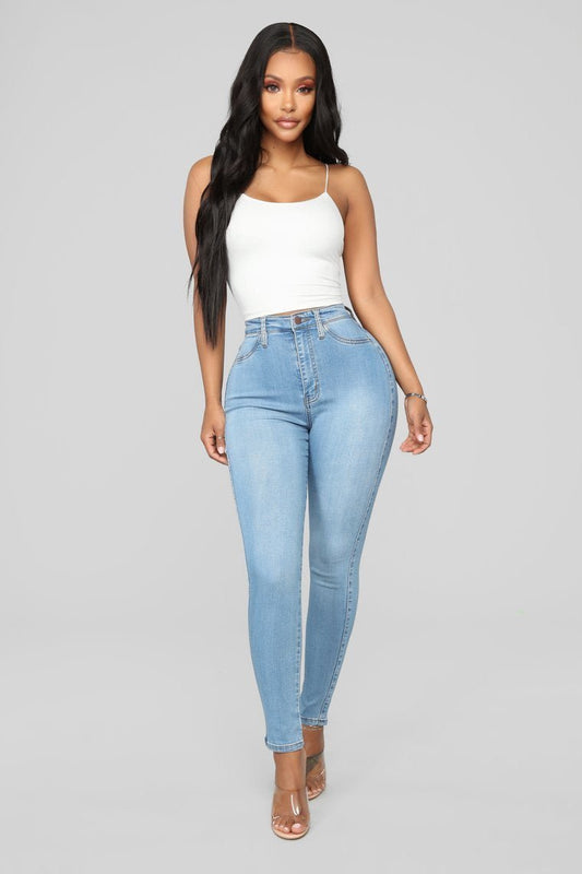 Classic High Waist 27" Skinny Jeans - Light Blue Wash - jameswhite001