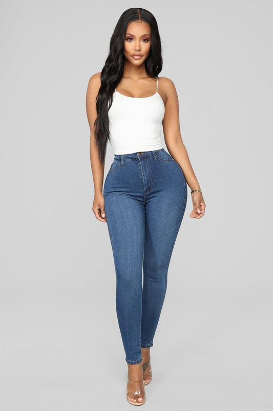 Classic High Waist 27" Skinny Jeans - Medium Blue Wash - jameswhite001