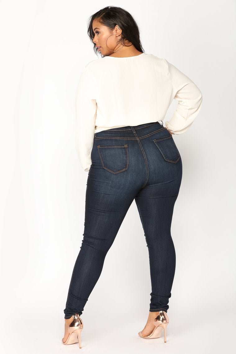 Classic High Waist Skinny Jeans - Dark - jameswhite001