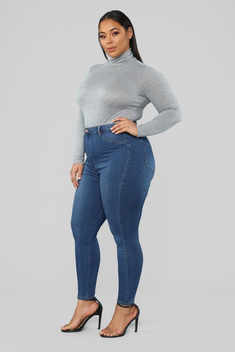 Classic High Waist Skinny Jeans Shorter Length - Medium Wash - jameswhite001