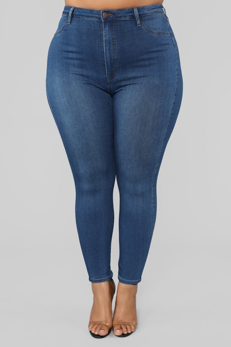 Classic High Waist Skinny Jeans Shorter Length - Medium Wash - jameswhite001