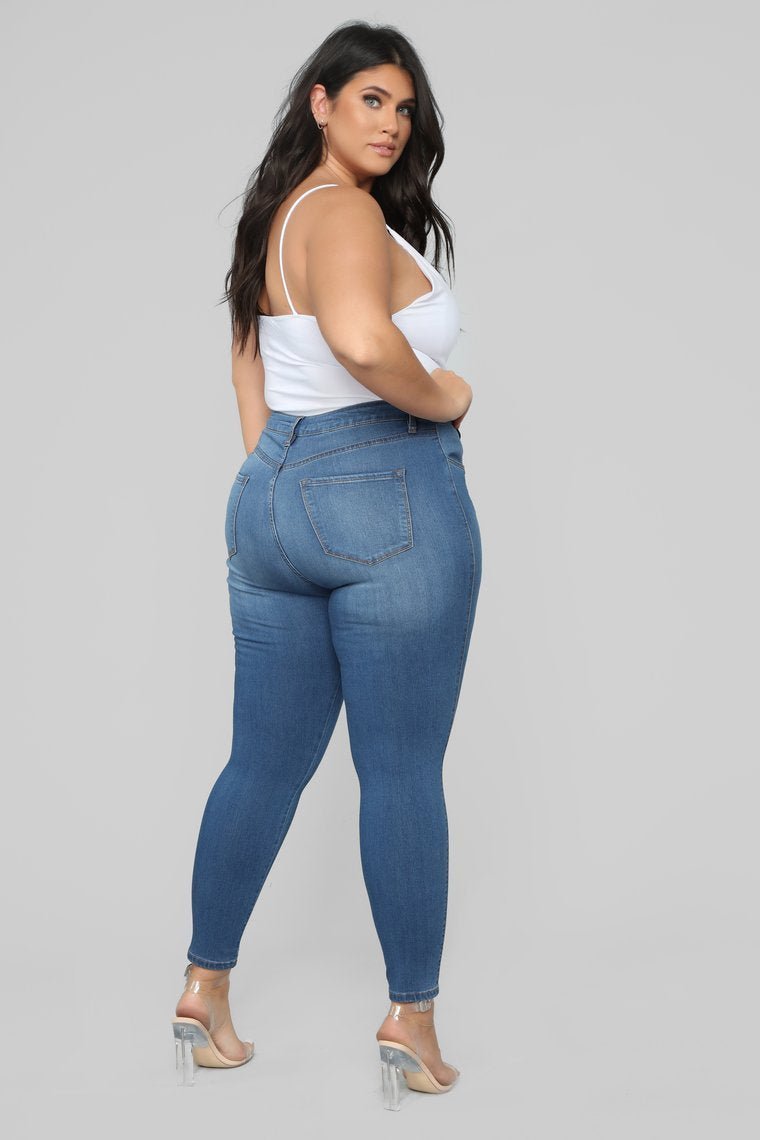 Classic Mid Rise Jeans Shorter Length - Medium Blue Wash - jameswhite001