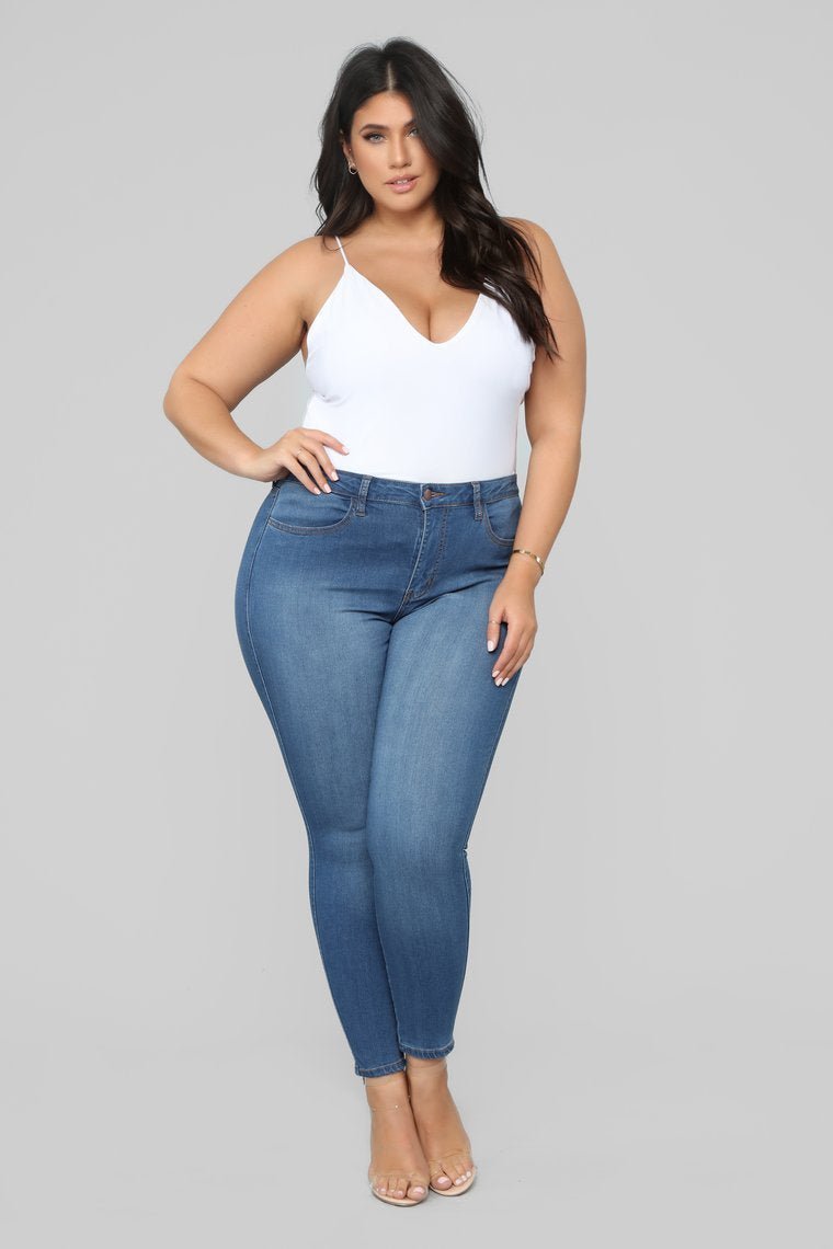 Classic Mid Rise Jeans Shorter Length - Medium Blue Wash - jameswhite001