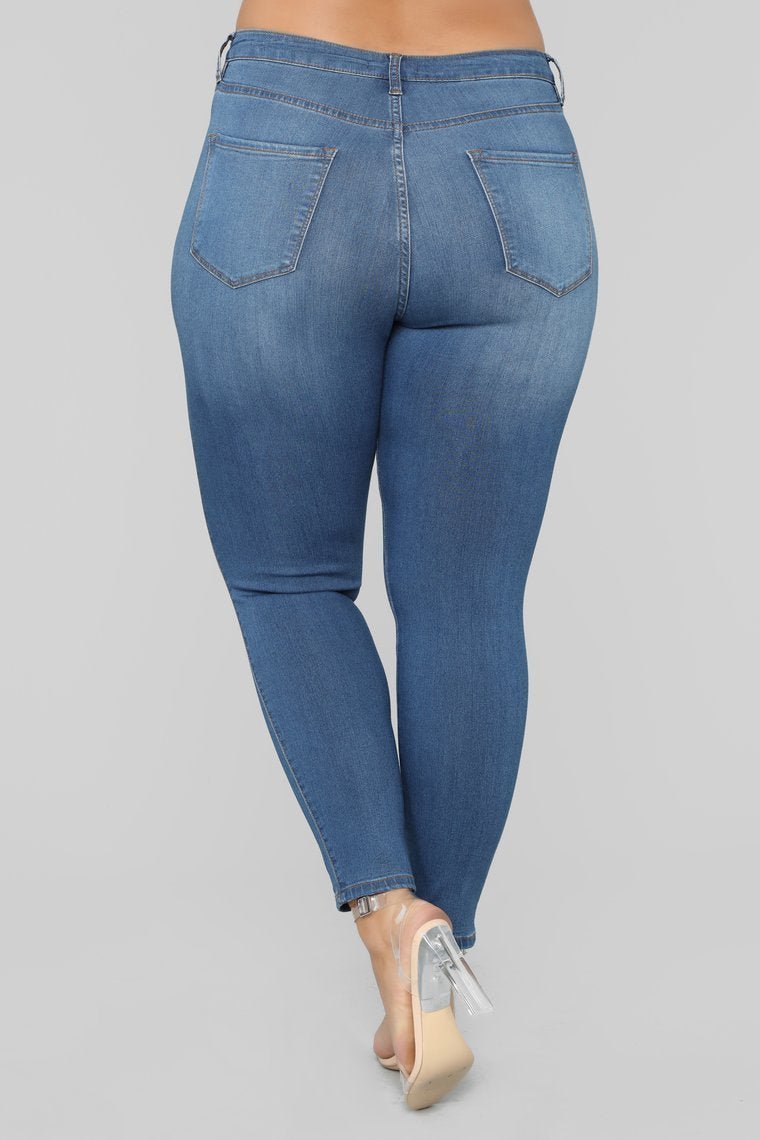 Classic Mid Rise Jeans Shorter Length - Medium Blue Wash - jameswhite001