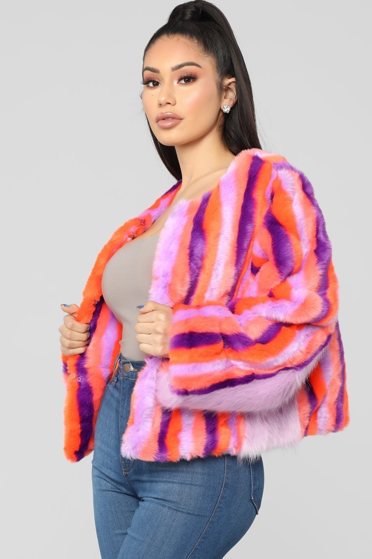 Cleo Faux Fur Coat - Multi Color - jameswhite001