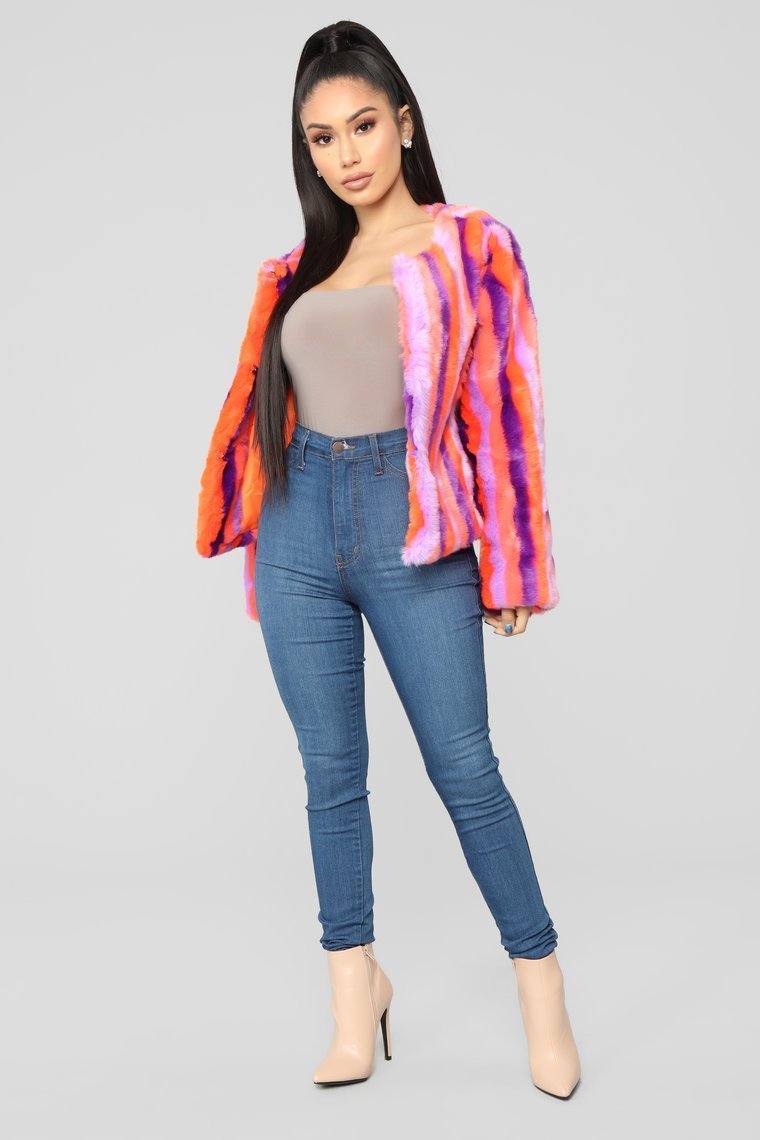 Cleo Faux Fur Coat - Multi Color - jameswhite001