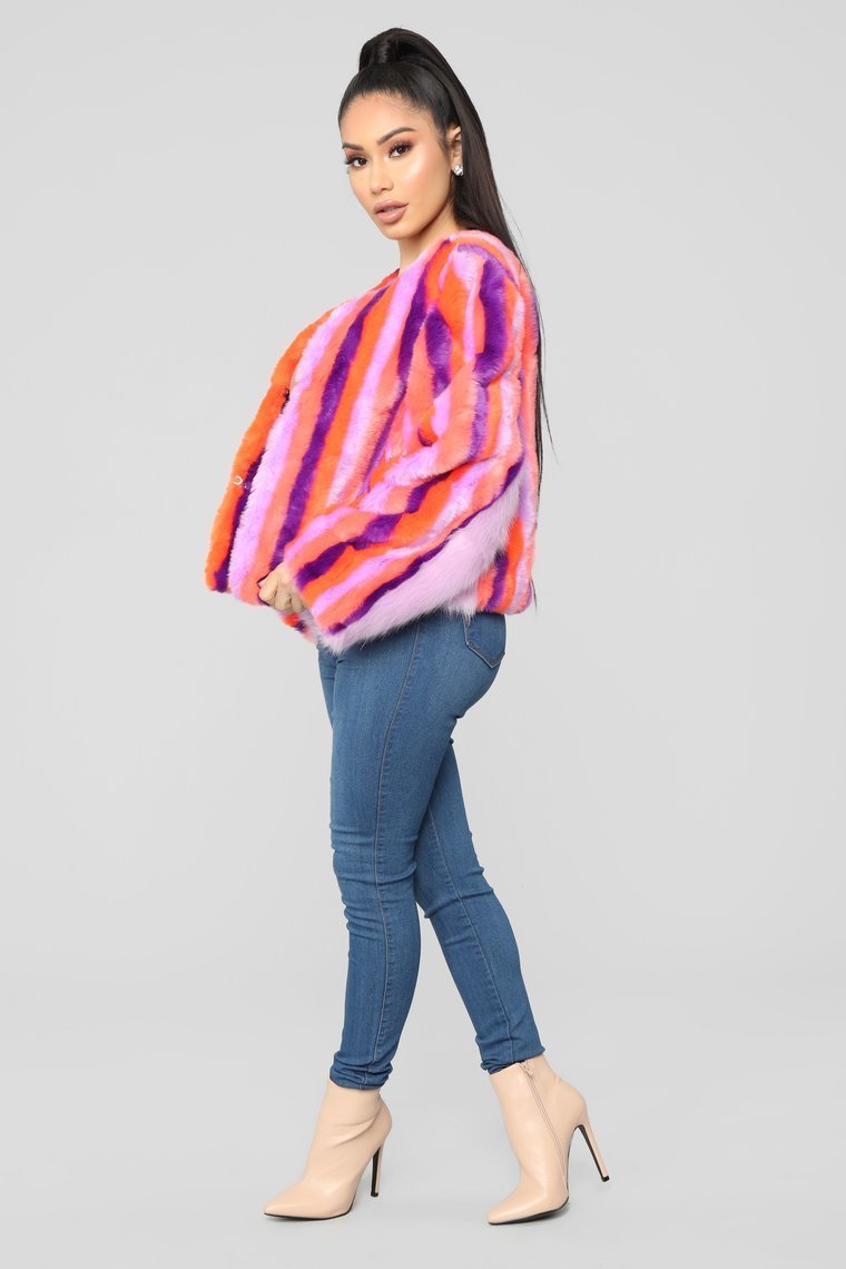 Cleo Faux Fur Coat - Multi Color - jameswhite001
