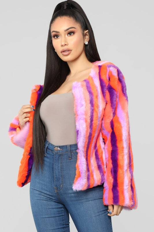 Cleo Faux Fur Coat - Multi Color - jameswhite001