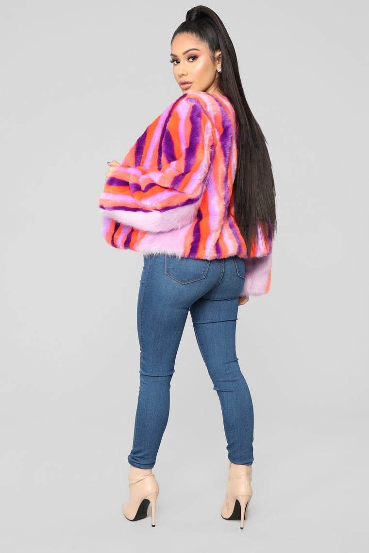 Cleo Faux Fur Coat - Multi Color - jameswhite001