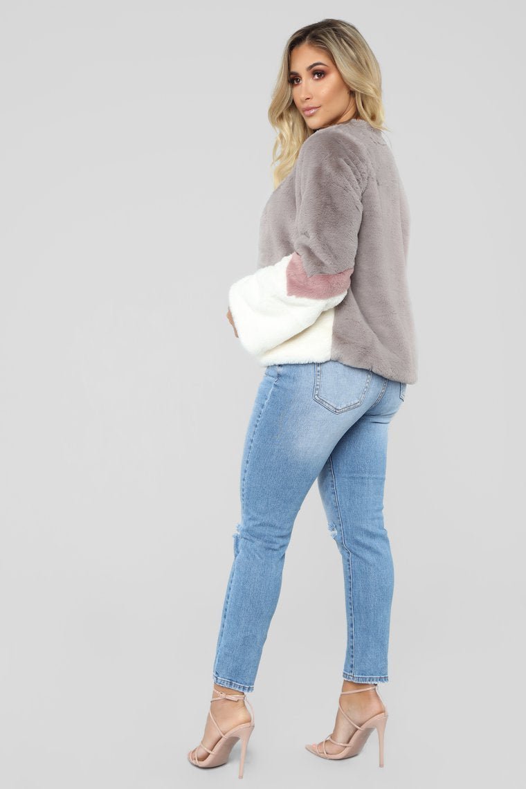 Colorblock Fur Romance Jacket - Grey/Combo - jameswhite001