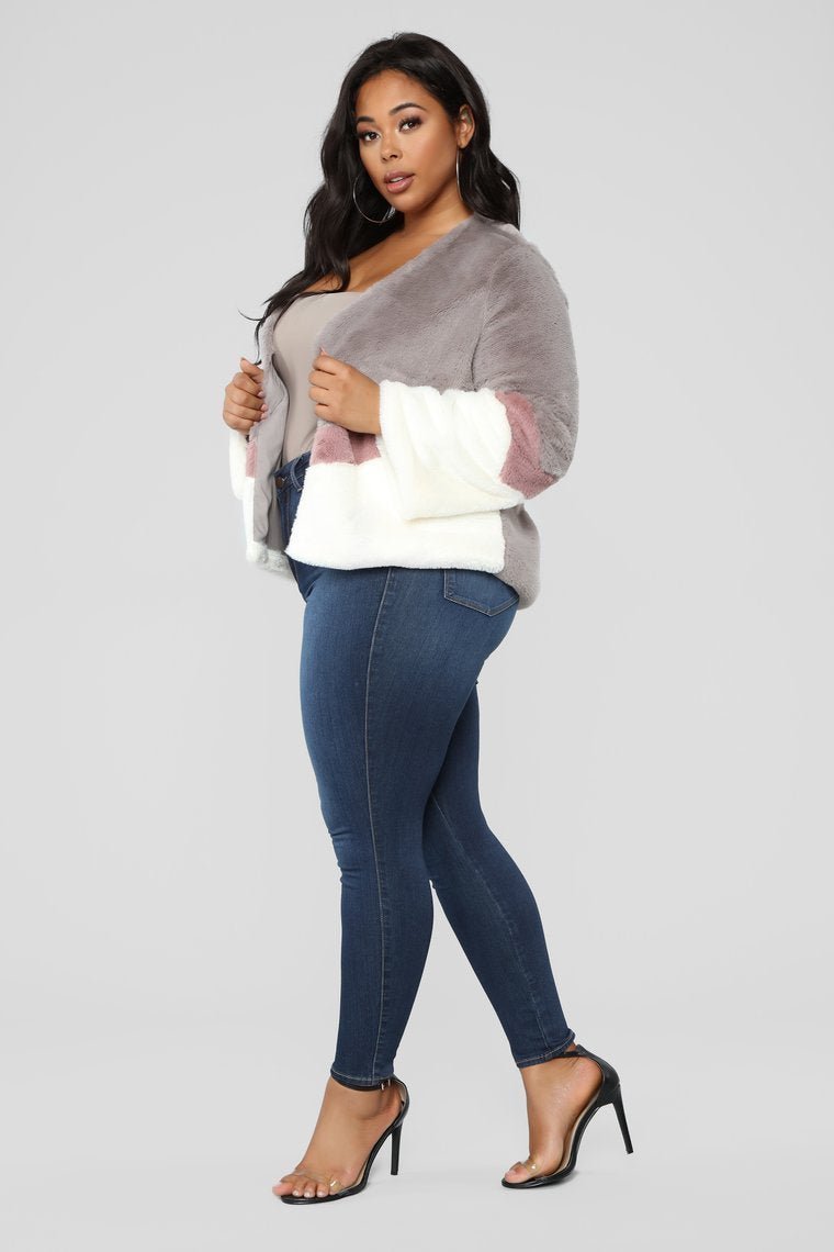 Colorblock Fur Romance Jacket - Grey/Combo - jameswhite001