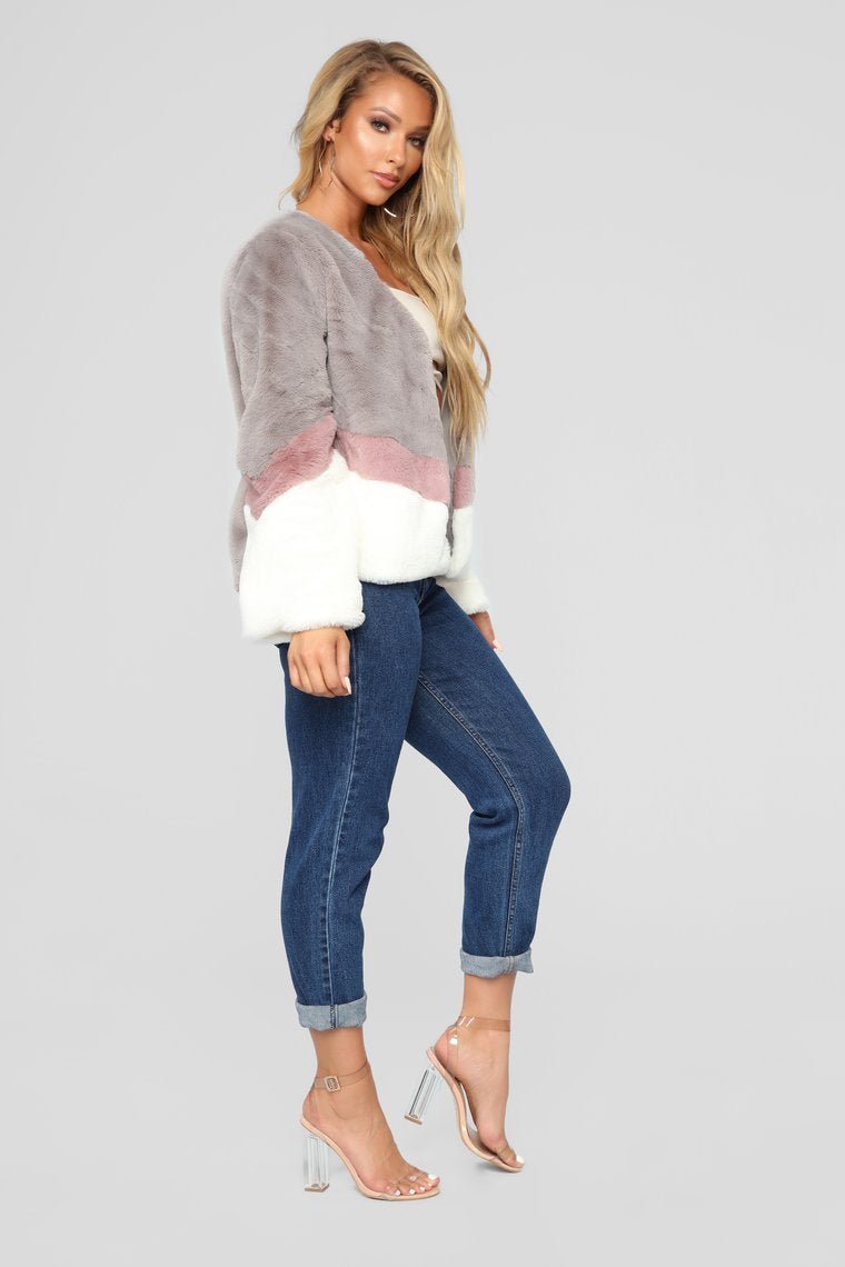 Colorblock Fur Romance Jacket - Grey/Combo - jameswhite001