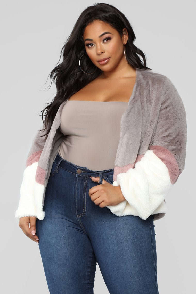 Colorblock Fur Romance Jacket - Grey/Combo - jameswhite001